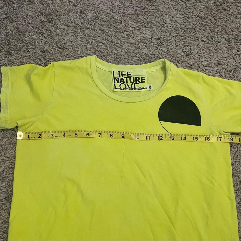 FREECITY Golden Line Short-Sleeve Tee in Yellow Green Sz XS Rare Distressed - Picture 12 of 16